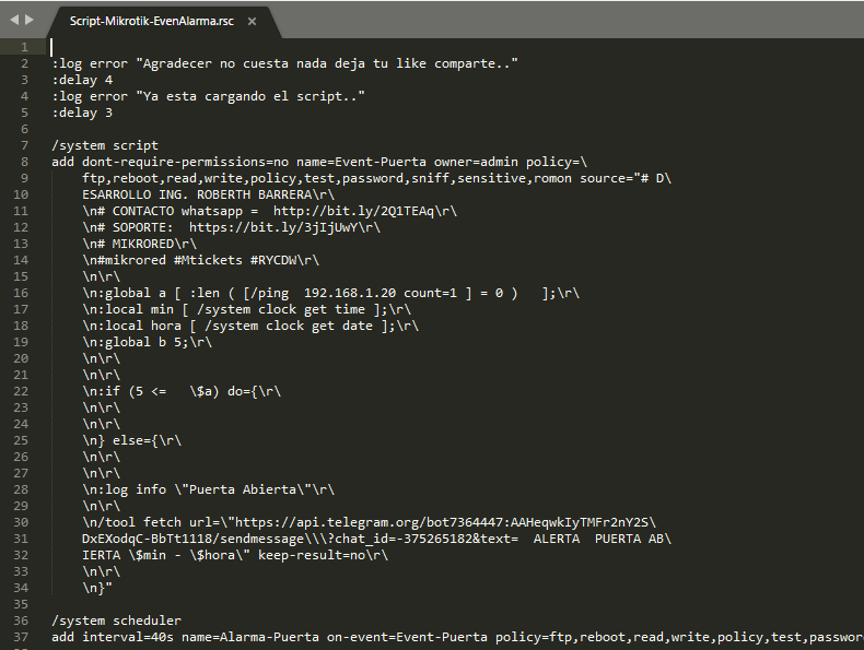 Script de Notificación de Puerta Abierta para MikroTik RouterOS