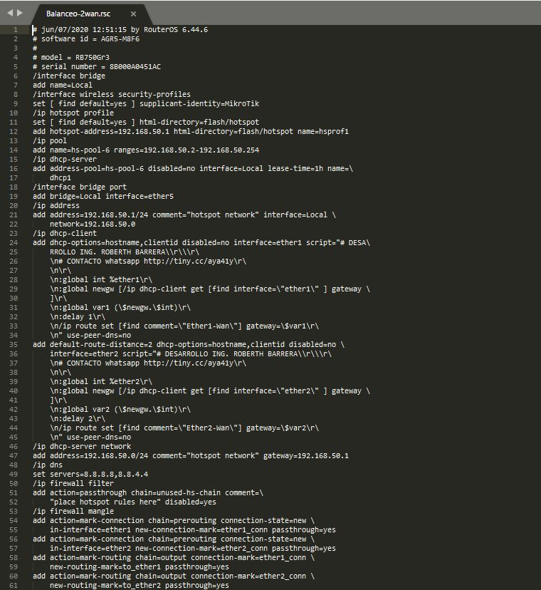 Script de Balanceo de Carga para RouterOS 2 wan pcc