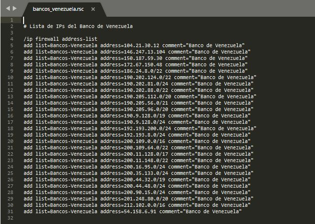 Lista automatizada de IPs del Banco de Venezuela para Mikrotik